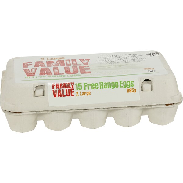Family Value 15 Extra Large Free Range Eggs 885g