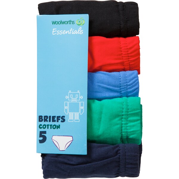 Woolworths Essentials Underwear Boy's Basic Briefs Size 4-5 each
