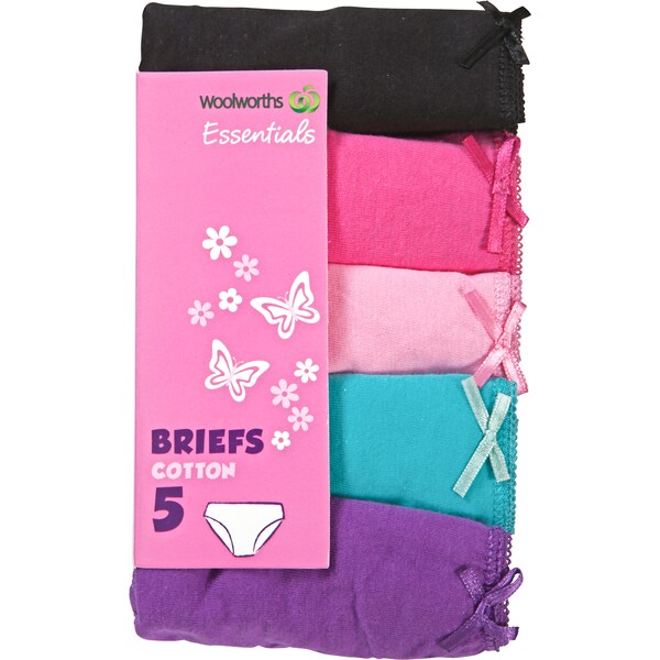 Woolworths Essentials Underwear Girl's Basic Briefs Size 6-7 each