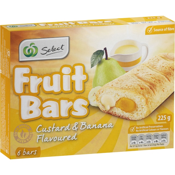 Woolworths Fruit Bars Custard & Banana 6 Pack