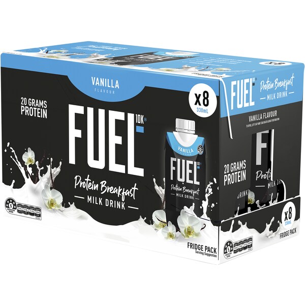 Fuel10K Protein Liquid Breakfast Drink Vanilla 330ml x8 Pack