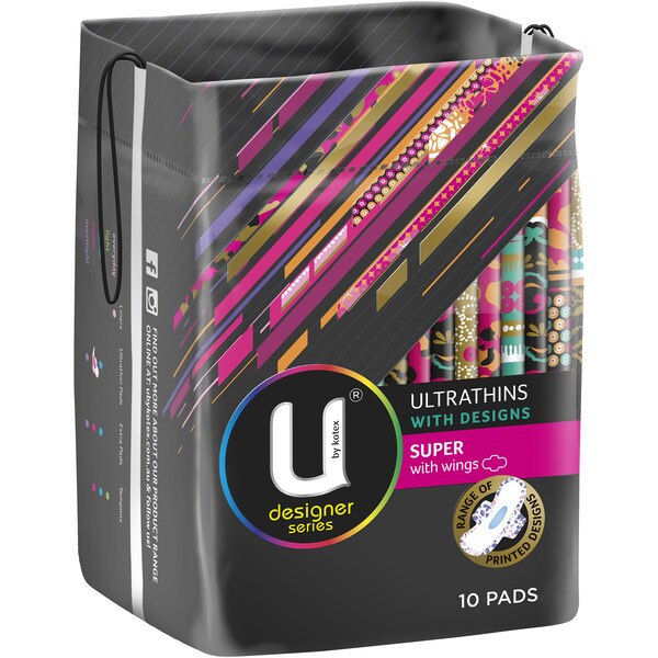 U by Kotex Designer Ultrathin Pads Super with Wings 10 pack