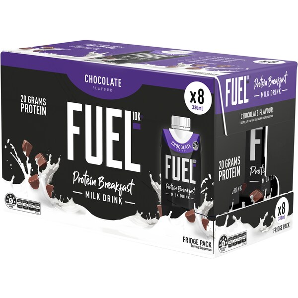 Fuel10K Protein Liquid Breakfast Drink Chocolate 330ml x8 Pack