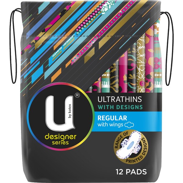 U by Kotex Designer Ultrathin Pads Regular with Wings 12 pack
