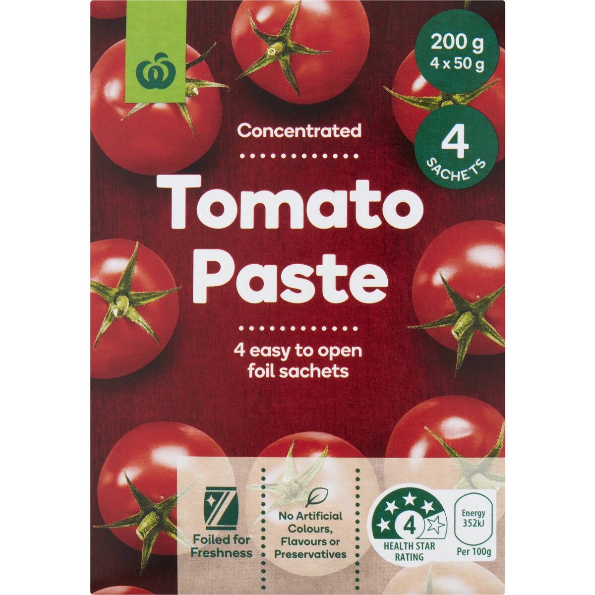 Woolworths Tomato Paste Sachet 4 Pack 200g bunch
