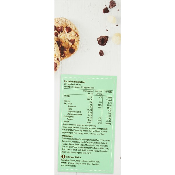 Woolworths Select Premium Cookies Dark Chocolate And Macadamia 310g