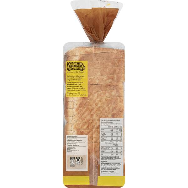 Woolworths Wholemeal Hi-Fibre Sandwich Bread 700g (TAS Only) | bunch