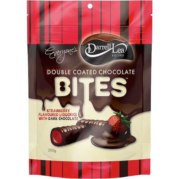 Darrell Lea Liquorice Bites Strawberry Milk Choc Bag 200g