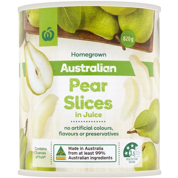 Woolworths Pear Slices In Juice 820g