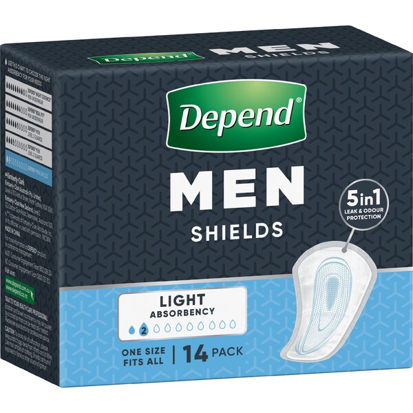 Depend Men Shield 3 In 1 Protection Light Absorbency 14 pack