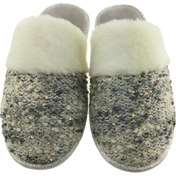 For Her Knit Sequin Slippers Grey Each