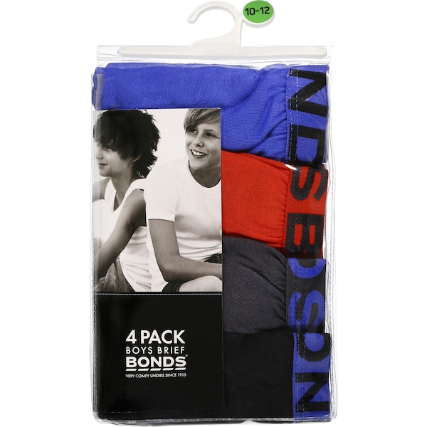 Bonds Boys Underwear Cotton Brief 8-10 & 10-12 4 Pack