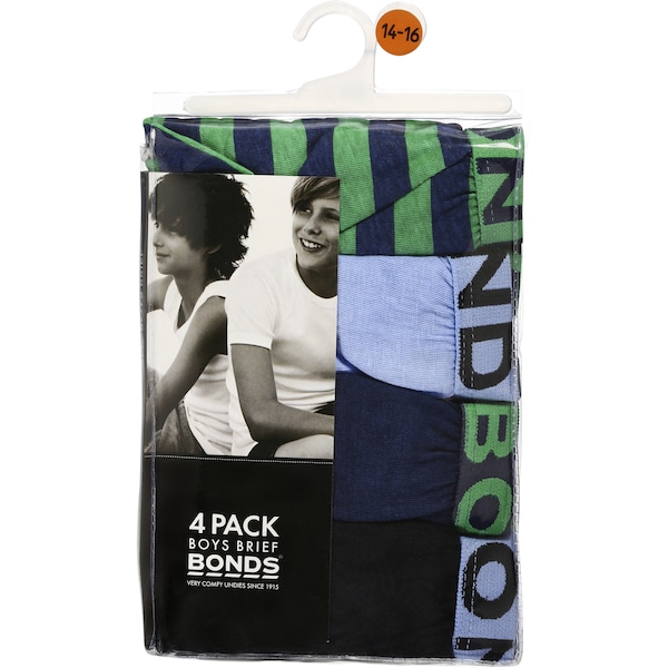 Bonds Boys Underwear Cotton Brief 12-14 & 14-16 4 Pack