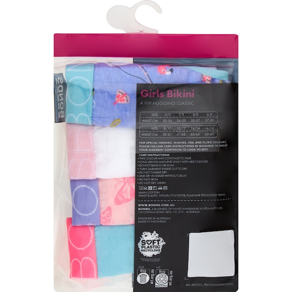 Bonds Girls Underwear Bikini Briefs Size 12-14 Or 14-16 Assorted 4 pack