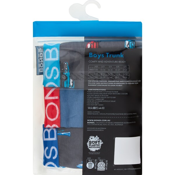 Bonds Boys Underwear Trunks Size 8-10 Or 10-12 Assorted 3 pack