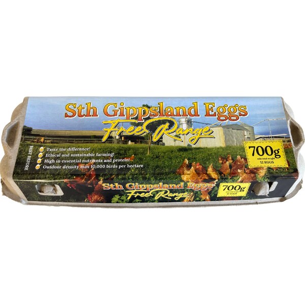 South Gippsland 12 Extra Large Free Range Eggs 700g