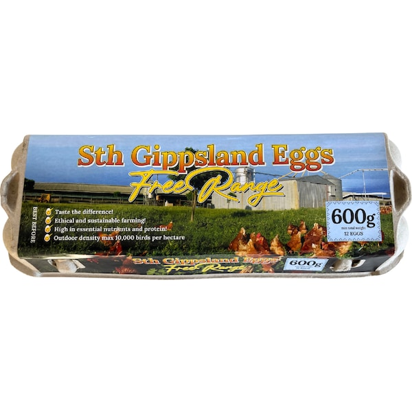 Sth Gippsland 12 Large Free Range Eggs 600g