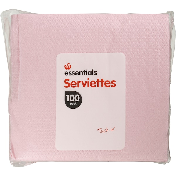 Essentials Serviettes Pastel Pink 1 Ply 100 Pack
