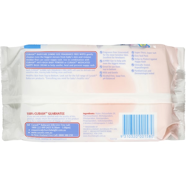 Curash Baby Wipes Fragrance Free 40 Pack