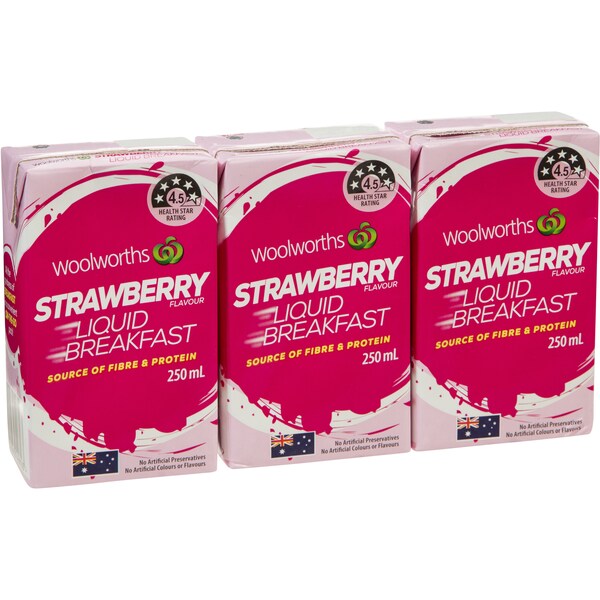 Woolworths Strawberry Liquid Breakfast 3x250mL