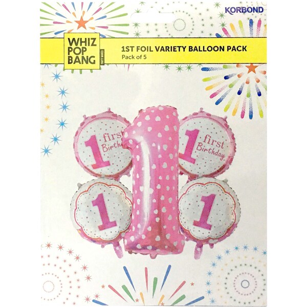 Korbond Whiz Pop Bang 1st Foil Variety Balloon Pack 5 Pack
