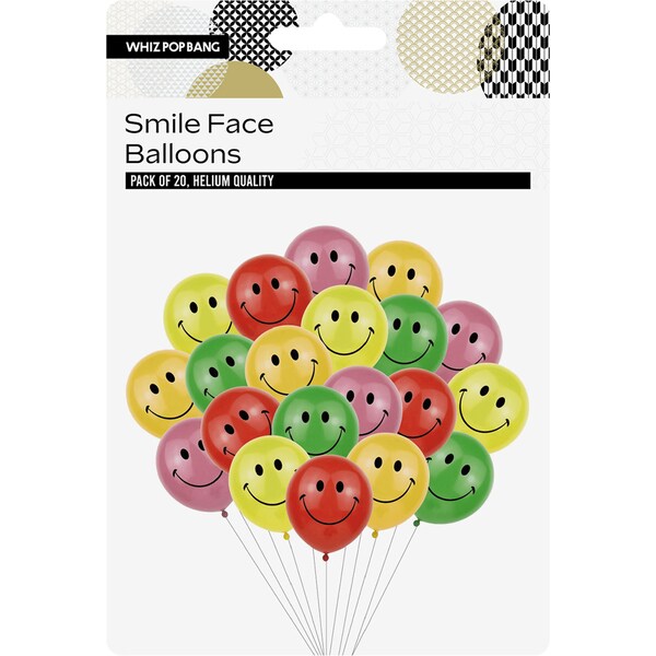 Korbond Whiz Pop Bang Smile Face Balloons 20 pack