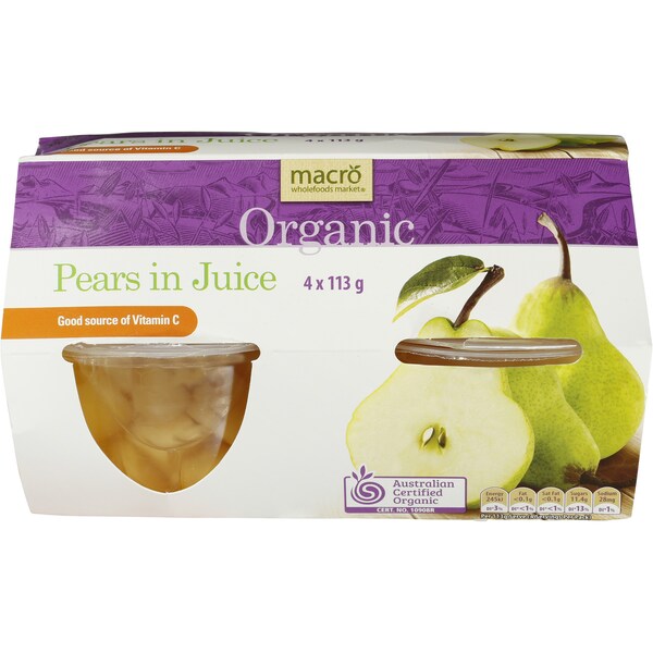 Macro Organic Pear In Juice 4x113g