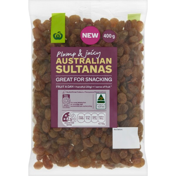 Woolworths Sultanas Snacks 400g