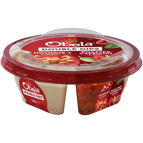 Obela Doubles Dips Roast Capsicum & Hommus 240g