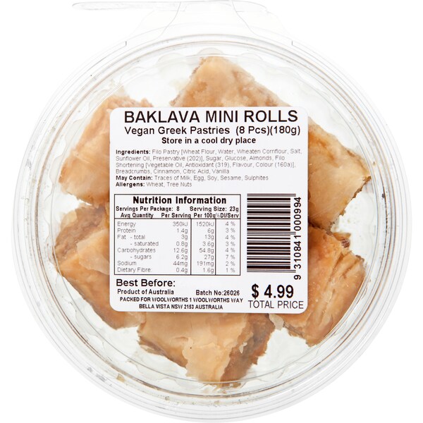 Woolworths Baklava Mini Rolls Each