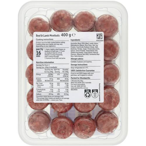 Woolworths Beef and Lamb Meatballs 400g bunch