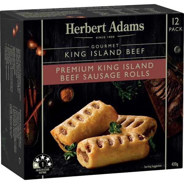Herbert Adams Sausage Rolls King Island Beef Frozen 12 pack
