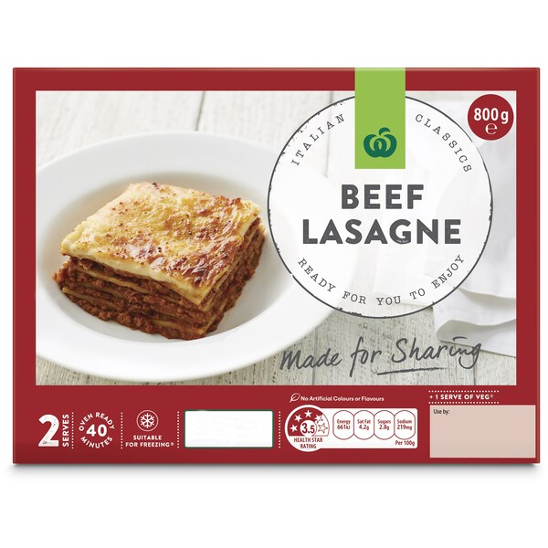 Woolworths Select Beef Lasagne 800g