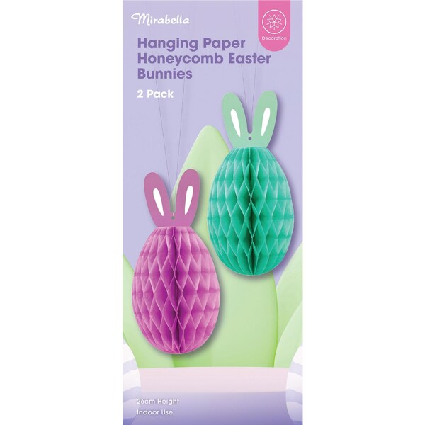 Easter Hanging Paper Honeycomb Decoration Easter Bunnies 2 pack
