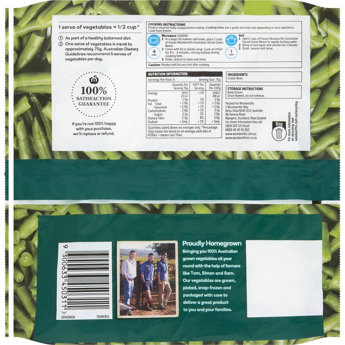 Woolworths Sliced Beans 500g bunch