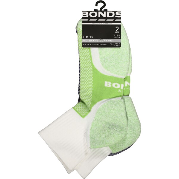 Bonds Men's Ultimate Comfort Socks 1/4 Crew Size 6 - 10 2 Pack