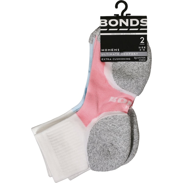 Bonds Ladies Ultimate Comfort Socks 1/4 Crew Size 3 - 8 2 Pack