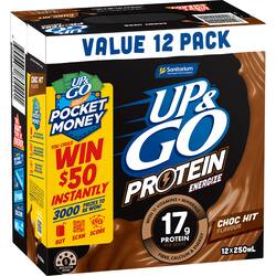 Up&Go Protein Energize Liquid Breakfast Choc 250mL x 12 pack