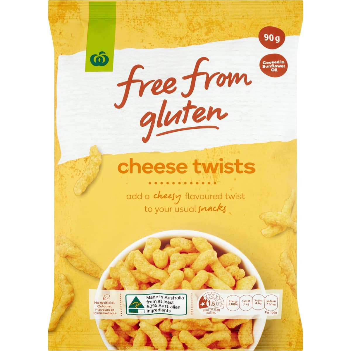Woolworths Free From Gluten Share Pack Cheese Twists 90g bunch