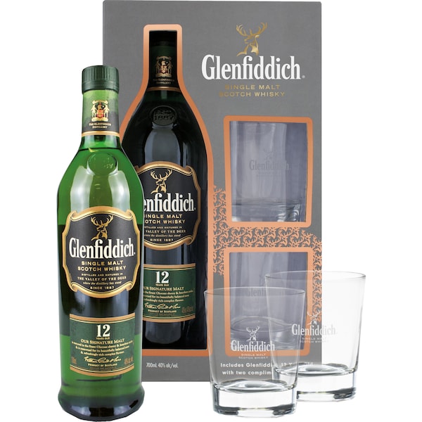 Glenfiddich 12Yr Single Malt Scotch Whisky Gift Pack With Glass 700mL