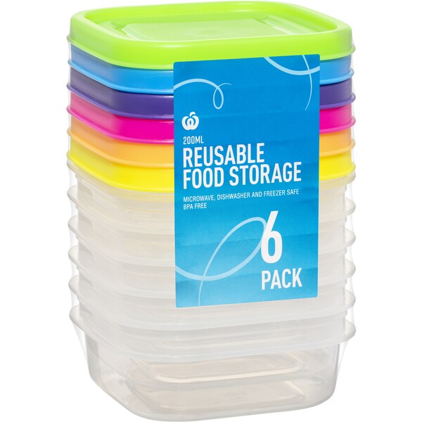 Woolworths Reusable Food Storage Square 200ml 6 Pack