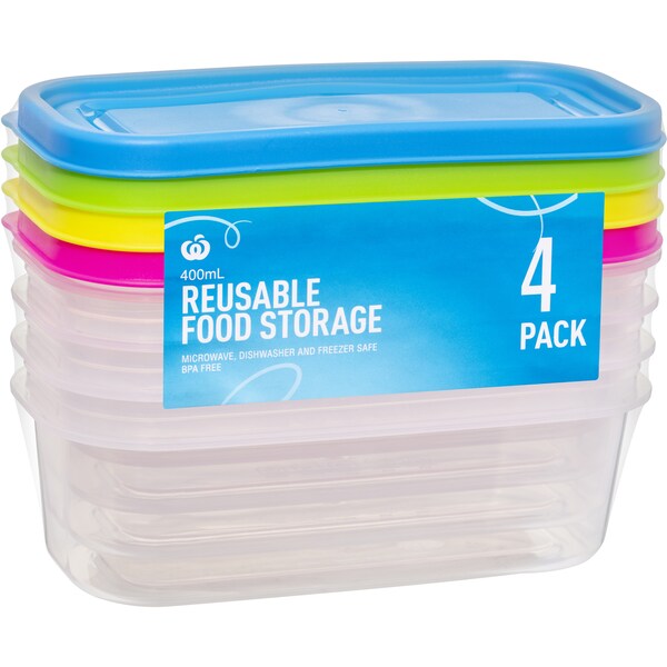 Woolworths Reusable Food Storage 400ml Oblong 4 Pack