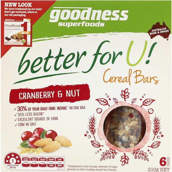Goodness Cranberry Nut Cereal Bar 210g