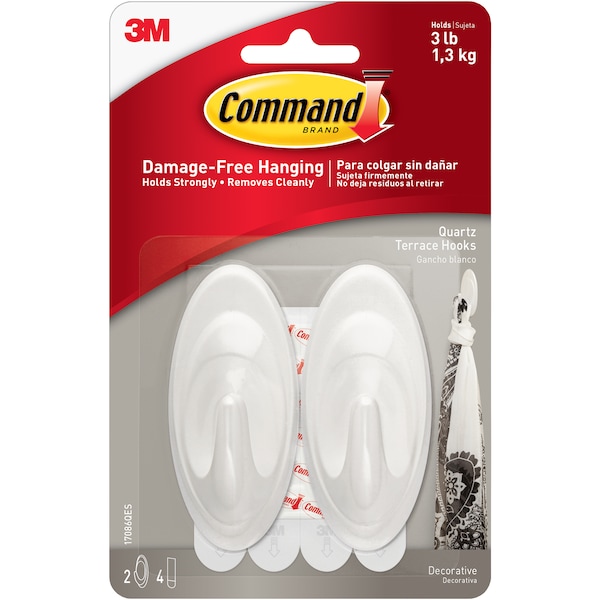 3M Command Quartz Hooks Medium White 2 Pack