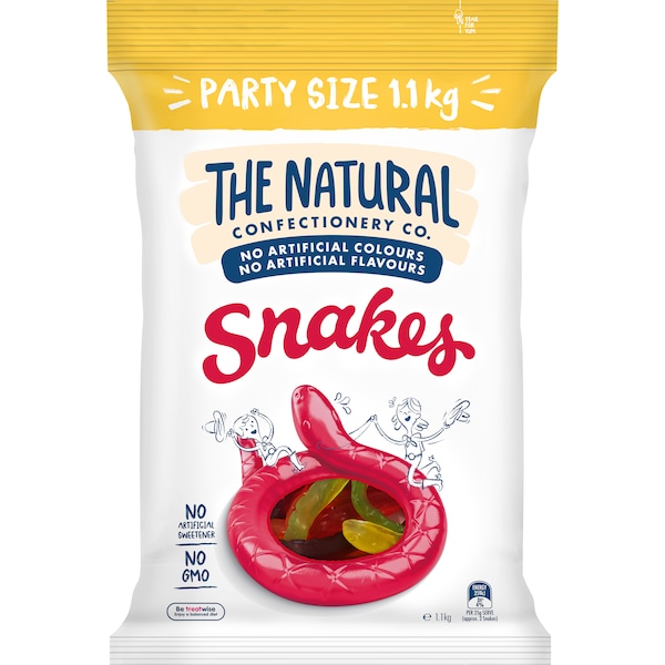The Natural Confectionery Co. Snakes Lollies Party Size 1.1kg