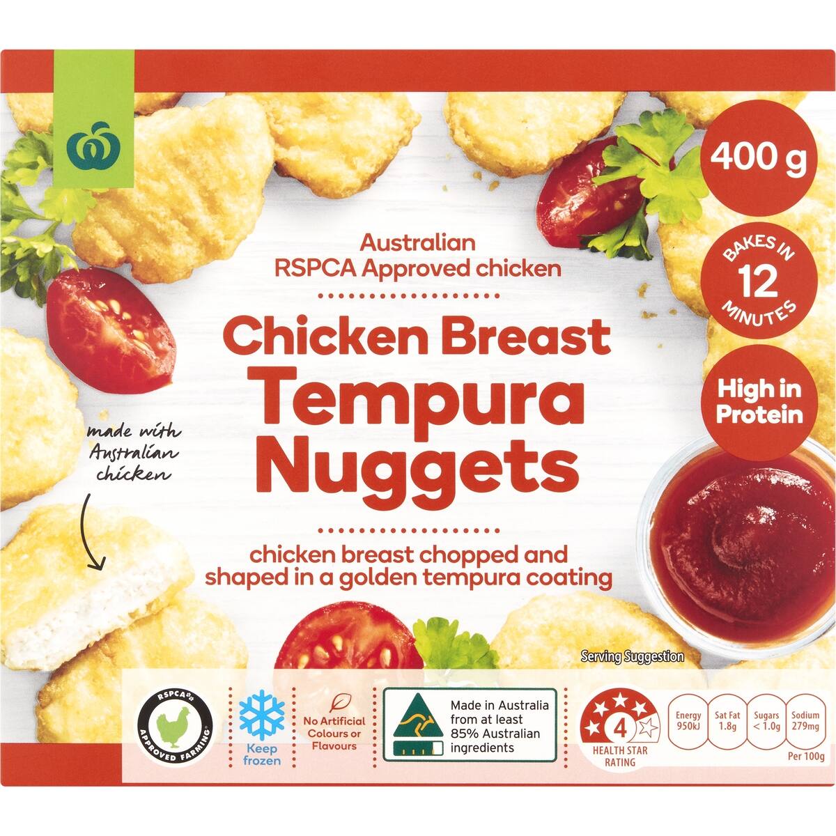 Woolworths Chicken Breast Tempura Nuggets 400g bunch