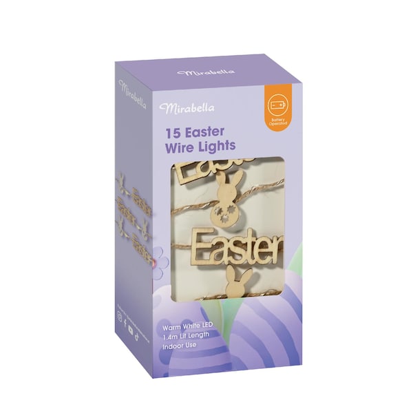 Easter 15 Wire Lights Decoration Wooden Easter 1.4m each