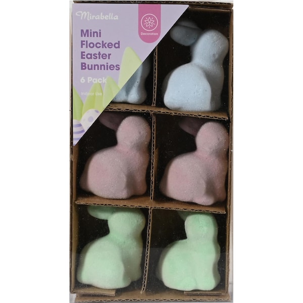 Easter Mini Flocked Easter Bunnies Multi Coloured 6 pack