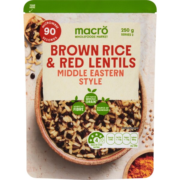 Macro Brown Rice & Red Lentils Pouch Middle Eastern Style 250g