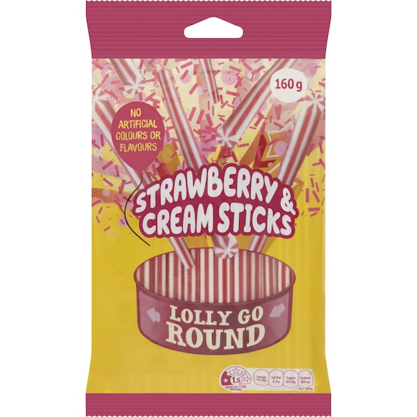 Lolly Go Round Strawberries & Cream Sticks 160G